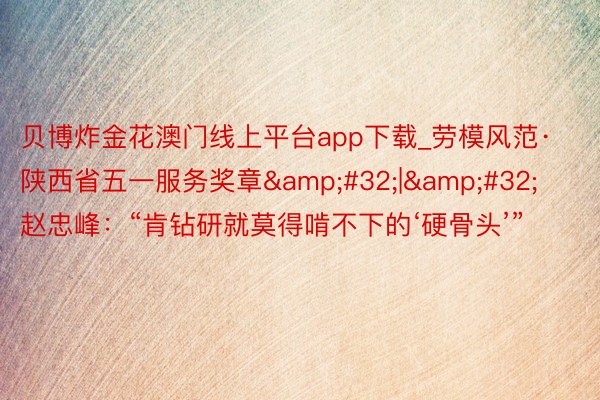 贝博炸金花澳门线上平台app下载_劳模风范·陕西省五一服务奖章&#32;|&#32;赵忠峰：“肯钻研就莫得啃不下的‘硬骨头’”