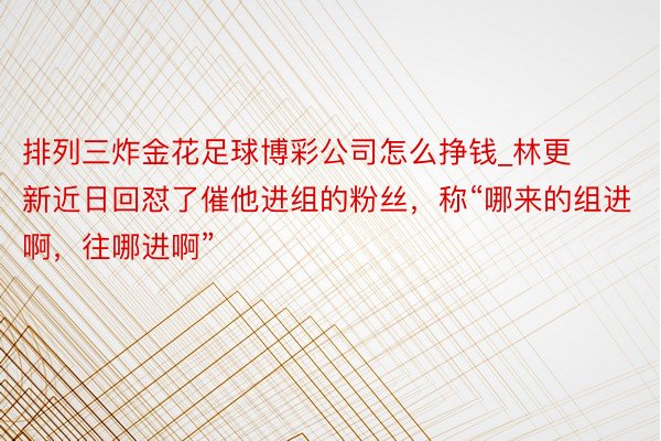 排列三炸金花足球博彩公司怎么挣钱_林更新近日回怼了催他进组的粉丝，称“哪来的组进啊，往哪进啊”