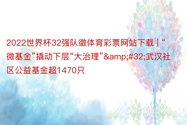 2022世界杯32强队徽体育彩票网站下载 | “微基金”撬动下层“大治理”&#32;武汉社区公益基金超1470只